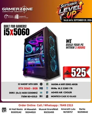 i5x5060 Gaming PC– Intel Core i5 14400F, RTX 5060 8GB, 16GB DDR5 5200MHz,