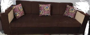 طقم كنبايات مستعمل بحالة ممتازة (كنبة بنية + كنبة خشب زان مخمل أحمر)