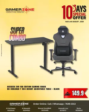 Acegeek EVO Fab Edition Gaming Chair & WJ Coolman T 904 Height Adjustable Desk Super Combo