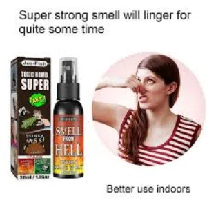 عطر مقلب خدعة   رائحه كريهه جدا  بخه واحده  تجعل المكان كانلا بروائح الكريهه تكفي العبوه ل 30 مره