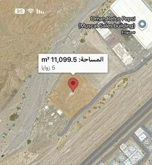 للإيجار لسنوات طويله أرض صناعيه في بوشر - فلج الشام المرحله الأولى خط أول من الشارع العام - 11060م