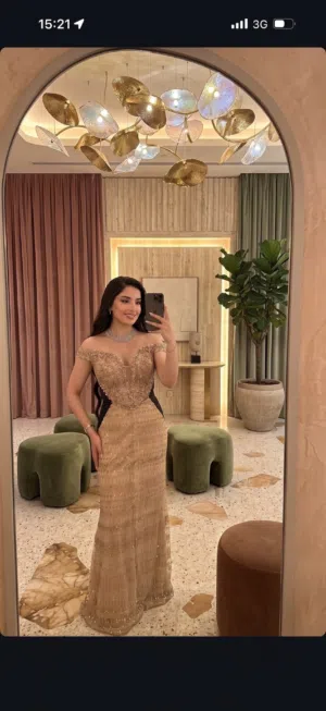 Evening Dress Gold with Black Bow - Size S-M