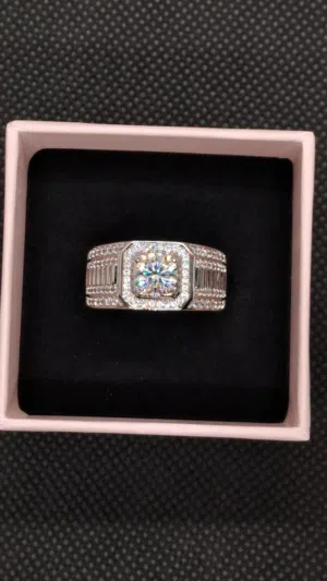 خاتم الماس مويسنايت والفضة رجالي Men ring