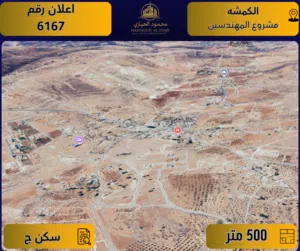 اعلان رقم ( 6167 ) أرض للبيع في الكمشة / مشروع المهندسين – سكني ج / 500 م