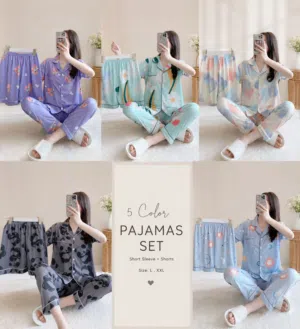 3PCS Women's Pajama Set – Shirt, Shorts & Trousers Sizes L to XXL Cash on Delivery UAE