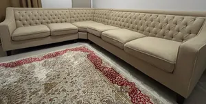 Beige L-shaped Tufted Corner Sofa-