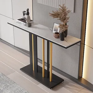 Modern Console Table, Stainless Steel Sofa Table, Rock Panel Table, Adjustable Feet, for Living Room