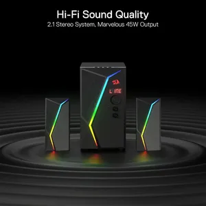 Redragon GS520 PRO Computer Gaming Speakers with Subwoofer, 2.1 Channel RGB سماعات مع اضاءة صوت صح