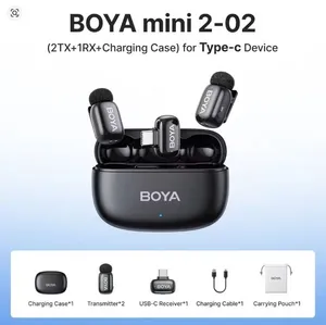 شامل التوصيل - مايكروفون BOYA Mini 2 لاسلكي أصلي – جودة صوت احترافية الأندرويد