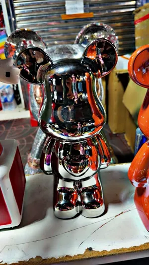 Chrome Bear Figurine Collectible - Decorative Vinyl-Style Statue