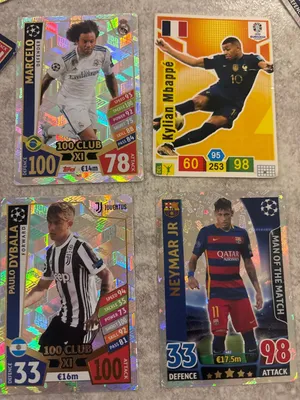 مجموعة كروت كرة قدم أصلية – 100 Club + Neymar + Mbappé + Dybala