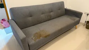 Sofa bed with extra cover, dining table with 2 chair, footstool,Lg vacuum,super general fridge