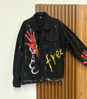 Black Graphic Denim Jacket  Size 2XL