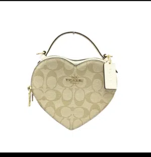 Coach Heart Crossbody Bag Signature Canvas Chalk/Khaki Gold Hardware