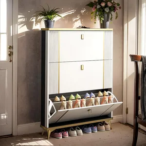 Modern 3 Flip Drawers Shoe Cabinet Storage Free Standing Tipping Bucket Shoe Rack Narrow and Slim H