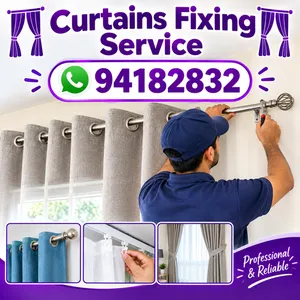 curtains and tv stand mirror and clock photo frames all kind installation service provide