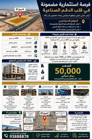 فرصة استثمارية في الدقم سكني تجاري 600م2 المخطط 61 50,000 ر.ع