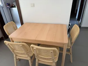 Extendable wooden table with 4 chairs IKEA