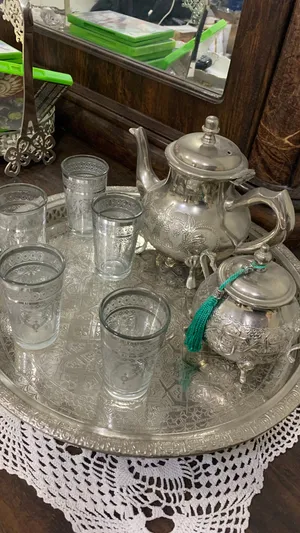Traditional Moroccan Tea Set — Silver Plated Tray, Teapot, Sugar Bowl Glasses