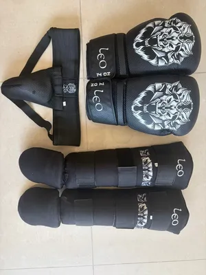 Full matching kick boxing protective gear set.