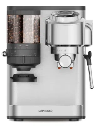 Lepresso IlBurrone 20 Bar Italian Pump Coffee Machine with Bean Grinder and Steam Wand - Silver