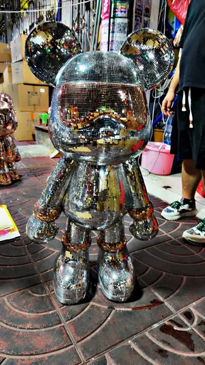 Large Disco Mirror Bear Figurine - Decorative Collectible