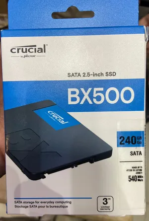 هارد SSD من شركة Crucial، موديل BX500، سعة 240GB، مقاس 2.5 بوصة وواجهة SATA.