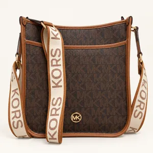 Brown Michael Kors Signature Monogram Crossbody Bag with Logo Strap