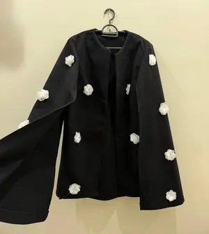Black coat with white flowers