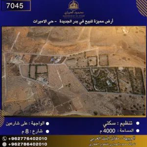إعلان رقم (7045) أرض مميزة للبيع في بدر الجديدة - حي الأميرات 4000 متر2