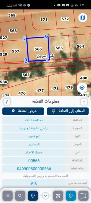 ارض للبيع في اجمل مناطق الاغوار غور نمرين 918م على شارعين امامي خلفي منطقه شالهات فخمه