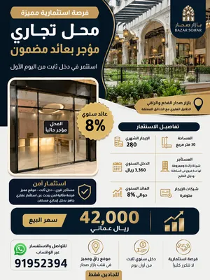 فرصة استثمارية مميزة في بازار صحار محل مؤجر من شركة عالمية— بعائد مضمون سنويًا!