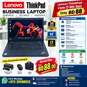 Lenovo Laptop i7 8th Gen DDR4 8GB RAM 256GB SSD 14 Full HD IPS Display Only BD 88