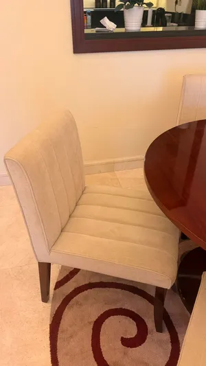 Upholstered Dining Chairs – Cream & Dark Wood