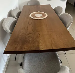 Solid Wood Dining Table with 6 Upholstered Chairs - Good Condition