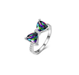 Brand new Original 925 Sterling Silver Rainbow Mystical Fire Topaz Wedding Engagement Ring