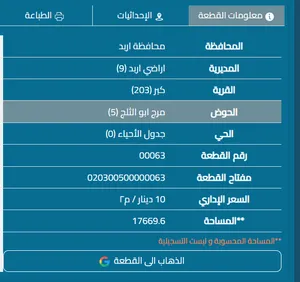 قطعة ارض للبيع مرج ابو الثلج