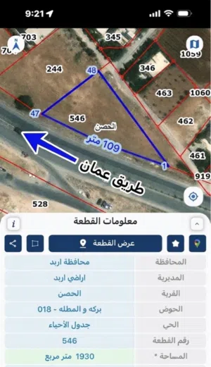 أرض تجارية 1927م بواجهة معارض على الشارع 109م على أوتوستراد عمان-إربد مباشرة!