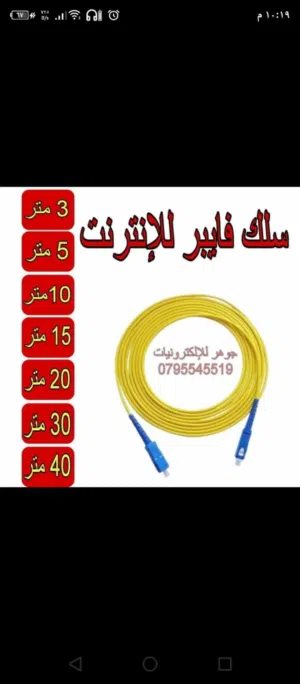 سلك فايبر انترنت وصلة فايبر ويتوفر راوتر يدعم الفايبر