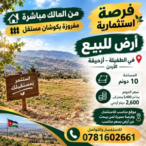 أرض للبيع في الطفيلة – أزحيقة  فرصة استثمارية  من المالك مباشرة ، كوشان مستقل