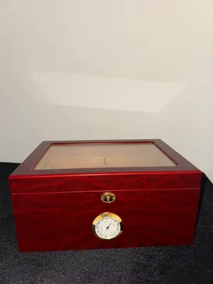 Cigar Humidifier Box Holds 45-50 Cigars with Hygrometer, Spanish Wood Glass Top Desktop Storage