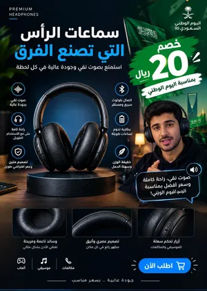 سماعات لون اسود قابل الطوب الان