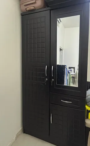 Brown Black Wooden Wardrobe with Mirror – For Sale