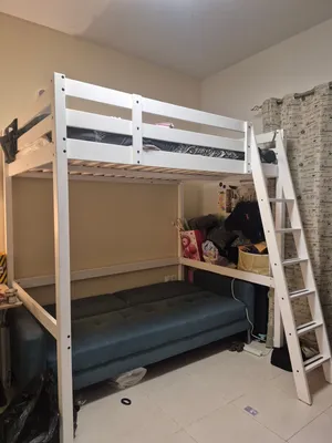 Ikea White wooden loft bed with ladder — good condition