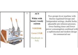 الة قهوه نظيفة احترافية للبيع ACS VOSTOK Lever 2 GR استخدام شهرين فقط