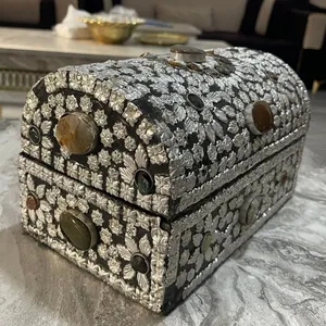 صندوق مجوهرات وساعات تحفة شغل يدوي مطعم بحجر العقيق الهندي