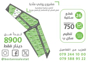 ارض للبيع سكن (ب) خلف مركز صحي العريض (جبل) في اجمل مناطق مادبا قوشان مستقل