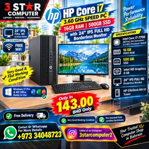 HP Core i7 3.60GHz Speed PC 16 GB RAM 500GB SSD 24 IPS FHD Borderless Monitor FREE WIFI