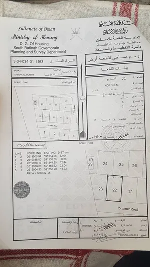 ارض سكنية البيع بركاء مزرع الحرث
