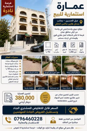 عمارة استثمارية مميزة للبيع – جبل الحسين – بجانب مدخل هايبر ماكس الخلفي
